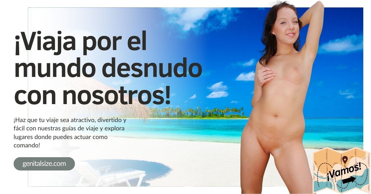 Banner de viaje con playa de arena blanca y mujer desnuda.