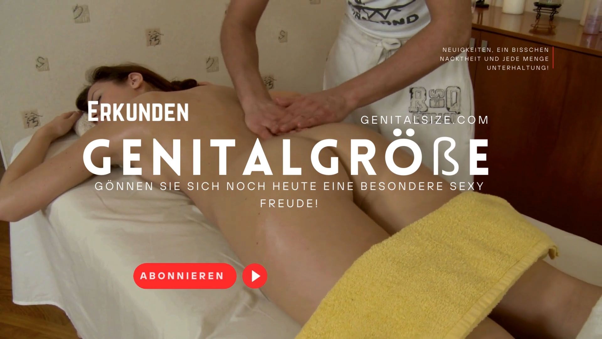 Videoanzeige mit einer jungen Frau, die nackt liegt und sich eine entspannende Massage gönnt
