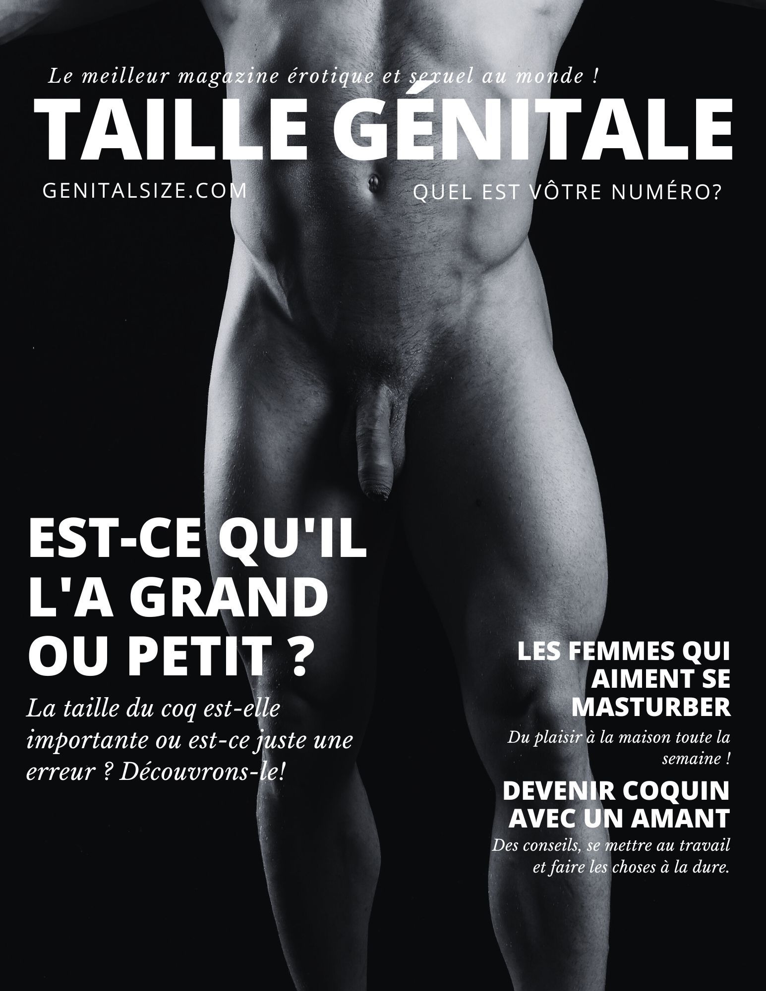 Couverture de magazine présentant un torse masculin nu, posant la question quelle est la taille de son pénis ?