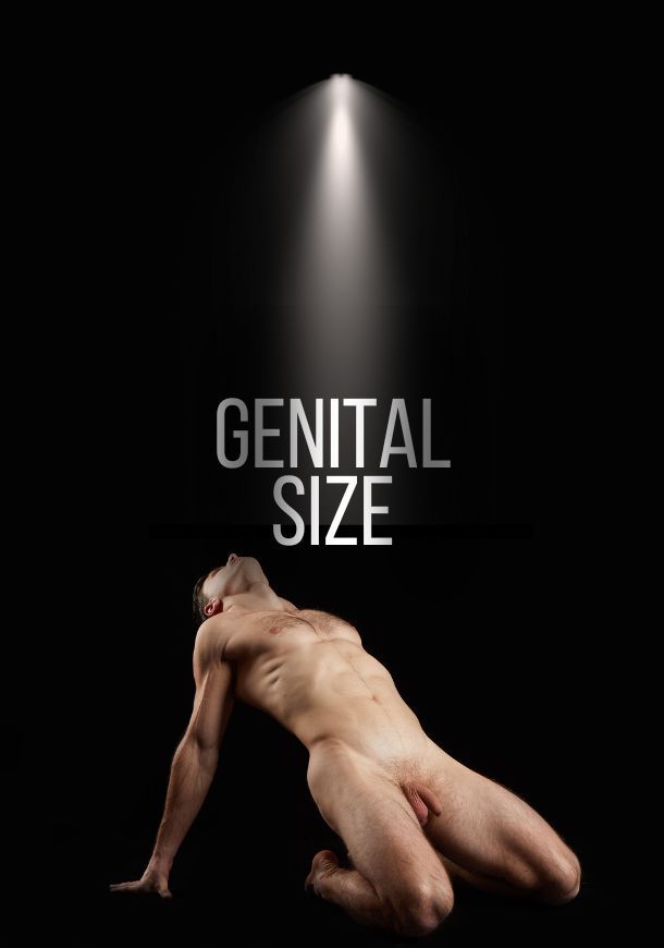 後ろにもたれかかる裸の男性 私の性器のサイズはどれくらいですか?