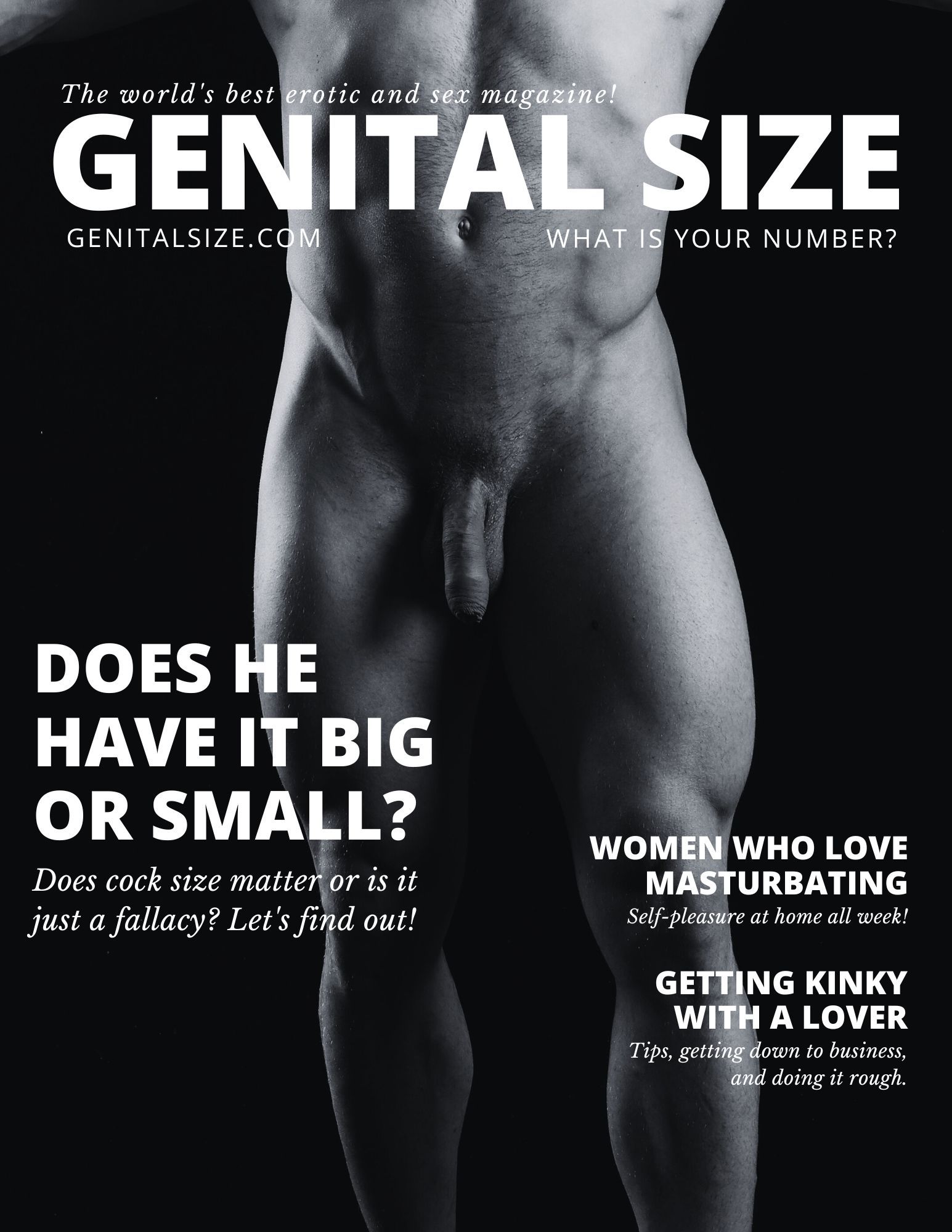 Magazine cover featuring a nude male torso, asking the question how big is his penis?